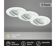 Lubinis šviestuvas Briloner Leuchten – led įleidžiami šviestuvai, 3 vnt. rinkinys, pritemdomi lubiniai šviestuvai, led modulis pasukamas, kiekvienas 6,5 w, 570 liumenų kiekvienas, 3 000 kelvinų, ip23, balti, 82 x 28 mm (skersmuo x aukštis)