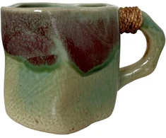 Lucky Cups Rustic keramikinis puodelis, smėlio-mėlynos spalvos, keramikinis puodelis, 300 ml, kavos puodelis, arbatos puodelis, gėrimo puodelis, arbata, kava (žalia-raudona)