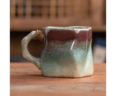 Lucky Cups rustic keramikinis puodelis, smėlio-mėlynas, keramikinis puodelis, 300 ml, kavos puodelis, arbatos puodelis, gėrimo puodelis, arbata, kava (žalia-raudona)