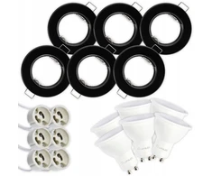 Lumiled 6x įleidžiamas halogeninis šviestuvas, juodas, fiksuotas lubinis šviestuvas + Gu10 10w