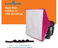 Lumiquest Softbox Iii Lq-119s blykstės difuzorius ir šviesos minkštiklis, universalus klasikinis dizainas išorinėms fotoaparatų blykstėms su Ultrastrap, neoninė rožinė