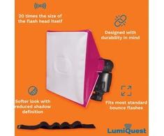 Lumiquest Softbox Iii Lq-119s blykstės difuzorius ir šviesos minkštiklis, universalus klasikinis dizainas išorinėms fotoaparatų blykstėms su Ultrastrap, neoninė rožinė