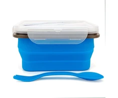 Lunbengo Maži Sulankstomi Maisto Indeliai Stovyklavimui 700ml Sulankstoma Bento Dėžutė Silikoninė Pietų Dėžutė Sulankstomi Maisto Laikymo Indeliai su 2-in-1 Indais ir Sandariu Dangteliu, Mėlyna