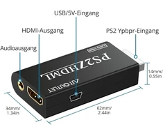 Lunpog Ps2 į Hdmi konverteris, Ps2 į Hdmi adapteris konverteris Ps2 į Hdmi konverteris su ausinių garso lizdu ir Hdmi kabeliu, skirtas Ps2 Hdtv Hdmi monitoriui (1 vnt.)