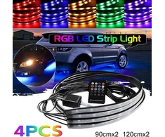 Lychee 7 spalvų led automobilio dugno neoninių šviesų rinkinys su garso aktyvavimo funkcija ir belaidžiu nuotolinio valdymo pulteliu (36" x 2 ir 24" x 2)