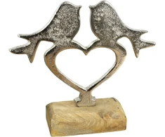Macosa Ex241119 dekoratyvinė figūrėlė širdis su paukščiais ant medinio pagrindo 19 cm metalinė širdis dekoratyvinė širdis metalinė figūrėlė palangės dekoracija namų dekoracija širdelė dekoratyviniai paukščiai
