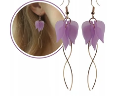 Madingi lengvi akriliniai auskarai gėlės rankų darbo ilgi kabantys 8cm violetiniai
