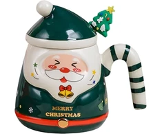 Magicvogel kalėdinis kavos puodelis 400 ml didelis kalėdinis puodelis animacinis 3d santa claus kavos puodelis kalėdinis puodelis su dangteliu ir šaukšteliu kūrybinė dovana arbatos puodelis (žalias)