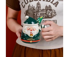 Magicvogel kalėdinis kavos puodelis 400 ml didelis kalėdinis puodelis animacinis 3d santa claus kavos puodelis kalėdinis puodelis su dangteliu ir šaukšteliu kūrybinė dovana arbatos puodelis (žalias)