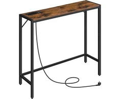 Mahancris konsolinis staliukas su įkrovimo stotele, 30 x 9,5 x 29 coliai, siauras šoninis staliukas už sofos, 2 lizdai ir 2 usb prievadai svetainei, prieškambariui, ruda ir juoda acthr76ue01n1