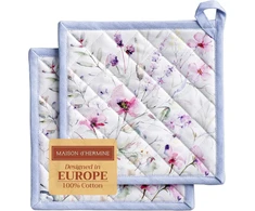 Rankšluostis Maison d' Hermine medvilninės puodų laikiklių rinkinys iš 2 vnt. (20 cm x 20 cm) Velykiniai karščiui atsparūs padėkliukai su kaspinėliu kepimui, kepsniams, namams, vasaros gėlės - pavasaris/vasara