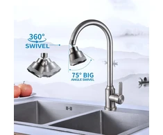 Maišytuvo priedas Brushed Nickel su 4 purškimo režimais, 360° pasukamas aeratoriaus vandens čiaupas su žalvario jungtimi, vandens taupiklis maišytuvui, aeratoriai maišytuvo prailginimui
