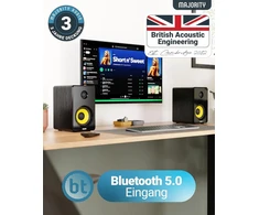 Kompiuterio kolonėlės Majority D40x aktyvios lentyninės kolonėlės, 70 W 2.0 geltono kevlaro kūgio monitoriaus kolonėlės, studijinis monitorius su bluetooth, hifi lentyninės kolonėlės su optiniu, Rca, Usb Aux ir nuotolinio valdymo pulteliu