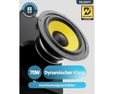 Kompiuterio kolonėlės Majority D40x aktyvios lentyninės kolonėlės, 70 W 2.0 geltono kevlaro kūgio monitoriaus kolonėlės, studijinis monitorius su bluetooth, hifi lentyninės kolonėlės su optiniu, Rca, Usb Aux ir nuotolinio valdymo pulteliu