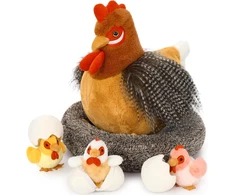 Makosas Morismos 37 cm aukščio didelis gaidys, minkštas žaislas Xxl, didelis kimštinis gaidys Xxl su 3 viščiukais kiaušinyje, chickenteddy pliušinis viščiukas krepšelyje, dovana vaikams