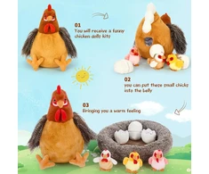 Makosas Morismos 37 cm aukščio didelis gaidys, minkštas žaislas Xxl, didelis kimštinis gaidys Xxl su 3 viščiukais kiaušinyje, chickenteddy pliušinis viščiukas krepšelyje, dovana vaikams