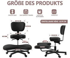 Mallcreaty ergonomiška meditacinė kėdė, adhd kėdė su juosmens atrama ir ratukais, reguliuojamo aukščio, jogos kėdė su sukryžiuotomis kojomis ir kojų atrama, criss cross kėdė (juoda)