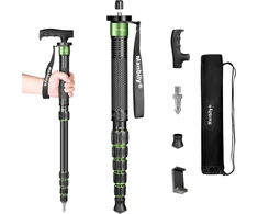 Manbily monopodas kamerai 168 cm žygio lazdos aliuminio kelioninis monopodas nešiojamas kompaktiškas lengvas su lazda rankena nešiojimo krepšys 7kg apkrova dslr kamerai vaizdo kamerai (a-555l) žalias
