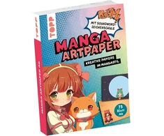 Manga meno popierius Din A6 formatu. Su garso žodžių piešimo mokykla. 75 rašymo lapai (din A5, 220 g/m²), 25 dizainų, 16 puslapių garso žodžių piešimo kursas, minkštas viršelis