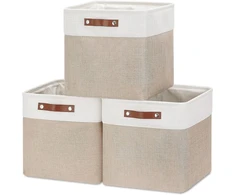 Mangata medžiaginės dėžės daiktams 33 x 38 x 33 cm - 3 vnt., šviesiai chaki ir baltos spalvos