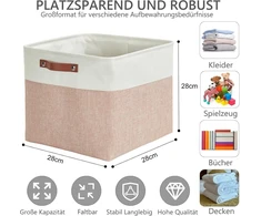 Mangata sulankstomos daiktadėžės, 28 cm kubo formos lininės pintos daiktadėžės su odinėmis rankenomis, 4 vnt. (rožinės ir baltos)