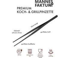 Mannesfaktur Premium Cooking &amp; Grilis žnyplės – 30 cm ilgio – nerūdijančio plieno – juodo chromo – mėsos žnyplės – tikslios – patogios – stabilios – patogios