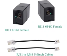 Maozhou 2 vnt. Rj11 į Rj45 adapterių rinkinys, juoda Rj11 6p4c jungtis, telefono kabelio į Rj45 8p8c adapteris, ethernet į telefono laidinio ryšio keitiklis