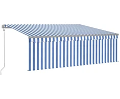 Markizė su uždanga/LED/vėjo jutikliu, mėlyna/balta, 4,5x3m
