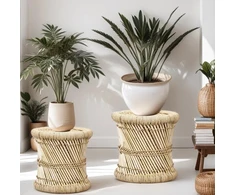 Marrakesch Benita komplektas, 2 taburetės, bambukas, skersmuo 36 cm ir 30 cm, gėlės formos taburetė, idealiai tinka sode, terasoje ir balkone