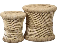 Marrakesch Benita komplektas, 2 taburetės, bambukas, skersmuo 36 cm ir 30 cm, gėlės formos taburetė, idealiai tinka sode, terasoje ir balkone