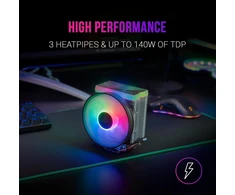 Mars Gaming Mcpu33, dvigubas Frgb Cpu aušintuvas, 3 heatpipes Hct, Tdp 140w, itin tylus Pwm 11 cm ventiliatorius