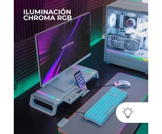 Mars Gaming Mgs-one Baltas, Chroma Rgb monitoriaus stovas, reguliuojamas dydis, išmaniojo telefono ir planšetinio kompiuterio stovas, priekinis Usb 2.0