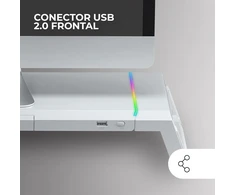 Mars Gaming Mgs-one Baltas, Chroma Rgb monitoriaus stovas, reguliuojamas dydis, išmaniojo telefono ir planšetinio kompiuterio stovas, priekinis Usb 2.0