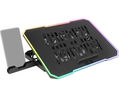 Mars Gaming Mnbc7, aušinimo pagrindas ir stovas 16 colių, rgb 10 režimų, 6 valdomi ventiliatoriai, 6 padėčių stovas, išmaniojo telefono stovas, 2 usb 2.0, juodas