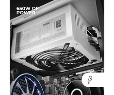 Mars Gaming Mpb650, Pc Atx 650w maitinimo šaltinis, 80plus Bronze 230v, 140 mm Fdb ventiliatorius su Ai-rpm Silent Technology, 90% efektyvumas, baltas