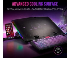 Marsgaming mnbc5, xl aušinimo pagrindas ir stovas argb, 6 ventiliatoriai, išmaniojo telefono laikiklis