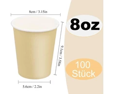 Masphy 240 ml (8 oz) vienkartiniai popieriniai puodeliai, 100 vnt., popieriniai puodeliai kavai, 8 oz popieriniai puodeliai karštai arbatai, puodeliai karštiems/šaltiems gėrimams vakarėliams, kelionėms ir renginiams (khaki spalvos)