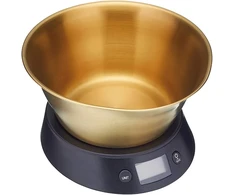 Masterclass 5kg skaitmeninės virtuvinės svarstyklės su dubeniu dovanų dėžutėje, žalvario/juodos spalvos