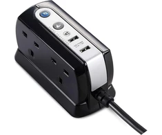 Masterplug 2 m juodas 4 krypčių nuo viršįtampių apsaugotas ilginamasis laidas su 2 usb prievadais