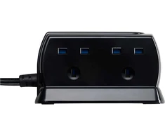 Masterplug 2 m juodas 4 krypčių nuo viršįtampių apsaugotas ilginamasis laidas su 2 usb prievadais
