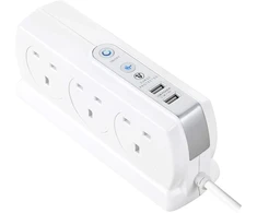 Masterplug itin tvirtas 6 lizdų maitinimo ilgiklis su jungikliu, apsauga nuo viršįtampių, 2 usb prievadais 3.1a, 2m, baltas, 18x7x6cm