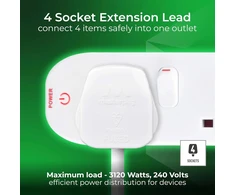 Masterplug Swc4210n-mp 2 m ilgio vieno lizdo jungiklio ilgintuvas - baltas, 5,4 x 2,6 x 32,4 cm