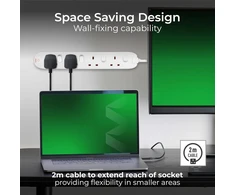 Masterplug Swc4210n-mp 2 m ilgio vieno lizdo jungiklio ilgintuvas - baltas, 5,4 x 2,6 x 32,4 cm