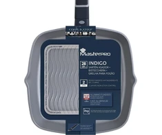 Masterpro Indigo | Grilio keptuvė, 28 cm kraštinės ir 5,5 cm aukščio | Lietas aliuminis | Maksimali nelimpanti danga | Švelnus liesti rankena | Tinka visoms viryklėms