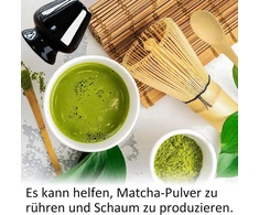 Matcha šluotelės 4 dalių rinkinys, Matcha šluotelė, Matcha žaliosios arbatos šluotelė, Matcha rinkinys pradedantiesiems, bambukinis šaukštas, bambukinis semtuvas, šluotelės laikiklis, skirtas namams, biurui ir arbatos kambariui, juodas