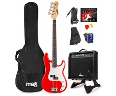 MAX Elektrinė bosinė gitara Gigkit raudona + stiprintuvas stovas dėklas