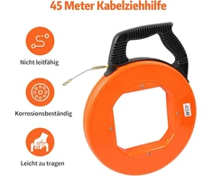 Maxawe 45 m kabelio įtraukimo pagalbinė priemonė, 4 mm įtraukiama spiralė, įtraukiama spyruoklė, poliesterio traukimo viela tuštiems vamzdžiams su 6 adapteriais ir pirštinėmis, stiklo pluošto žuvies juostos įtraukimo pagalbinė priemonė, kabelio traukimo p