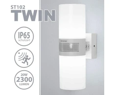 Maxkomfort St102a1-wh twin led lauko šviestuvas su judesio davikliu, baltas sieninis šviestuvas ip65