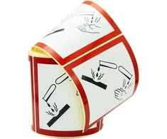 Md Labels Ghs 05 pavojingų prekių etiketės - ėsdinantis poveikis / korozinis 100 x 100 mm - 500 vnt. pakuotė Ghs simboliai - Ghs lipdukai pavojingų medžiagų ženklinimui