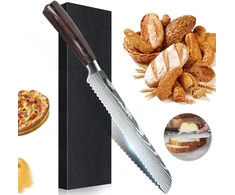 Mdhand virtuvinis peilis, 20 cm šefo peilis su dantytu kraštu, aštrus nerūdijantis plienas, profesionalus duonos peilis namams ir restoranui